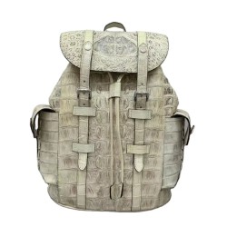 Authentic Real Crocodile Skin Himalaya White Male Travel Backpack Genuine Exotic Alligator Leather